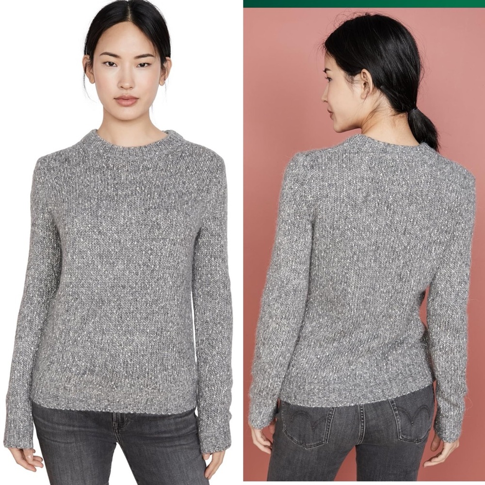 Theory Speckled Crew Knit Sweater Women Alpaca Wool Blend Grey Gray Small Winter
